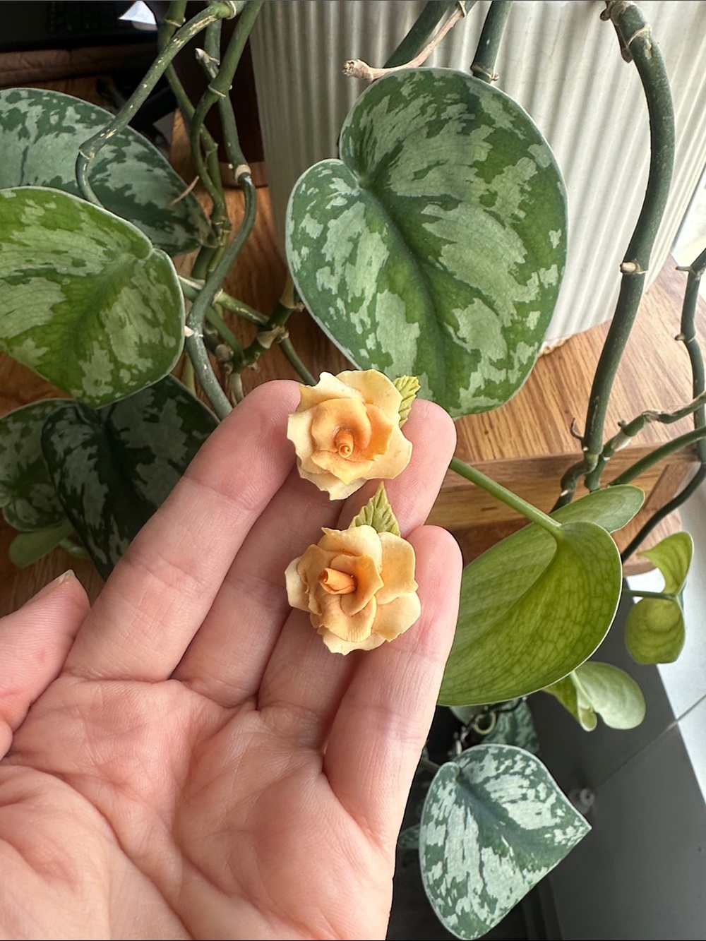 Vintage Peach Rose Flower Clip on Earrings